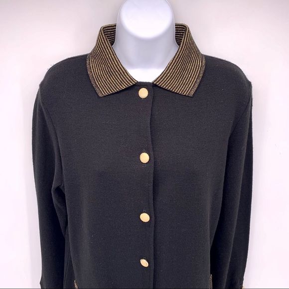 VINTAGE Benjamin Bodin Black and Gold Button Down Cardigan Size Small - Picture 2 of 7